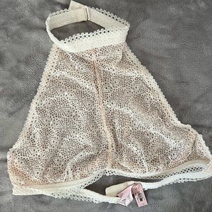 victoria’s secret nwt semi sheer ivory colored wire support halter bralette